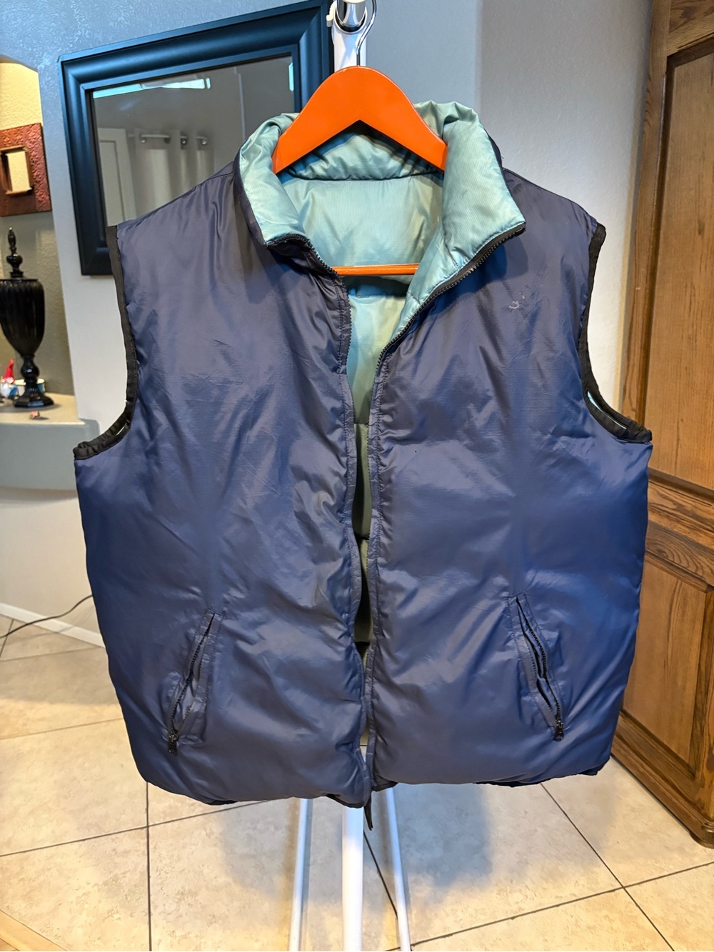 Vintage Reversible Puffer Vest Navy Blue Mint Green Full Zip